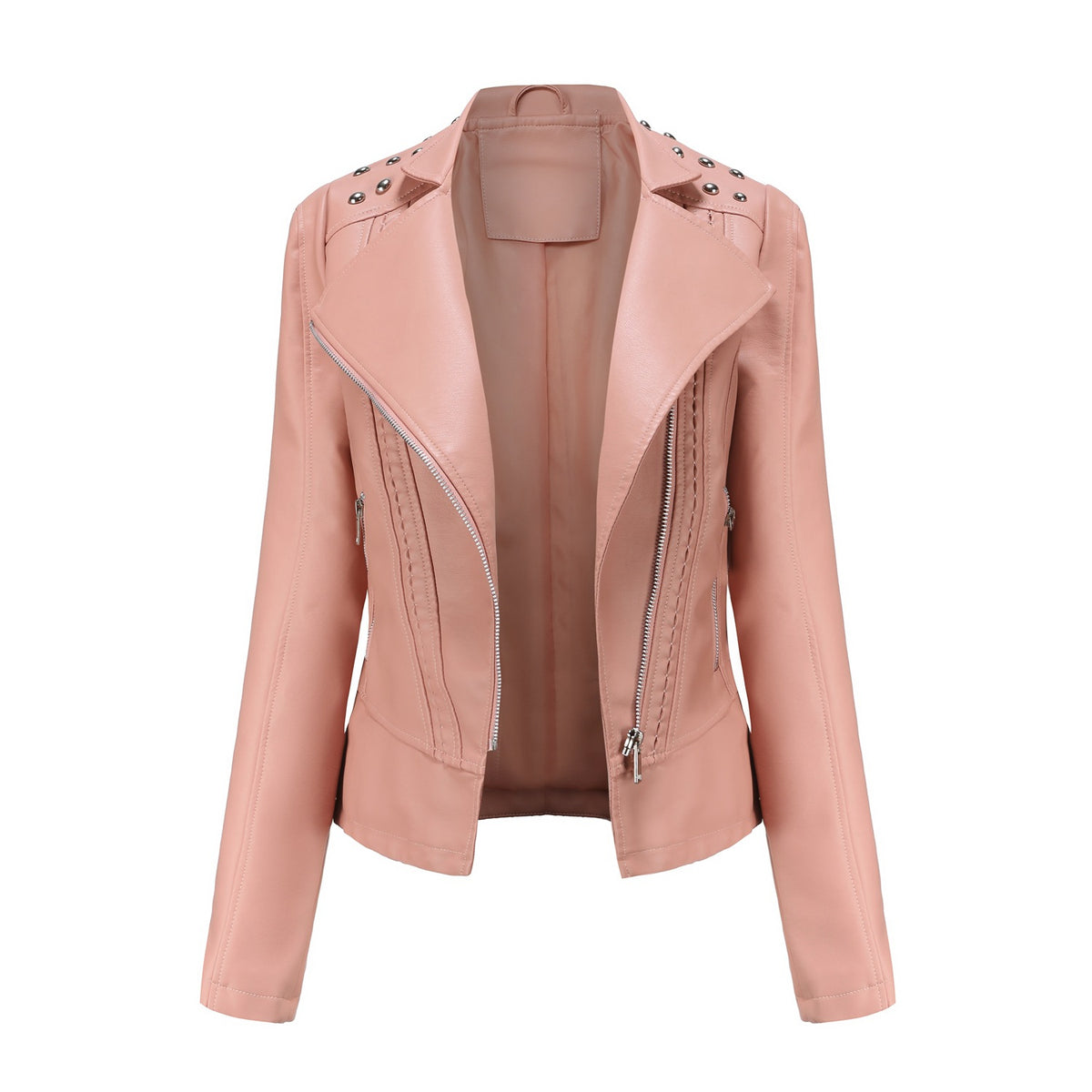 Pink leather jacket on a white background