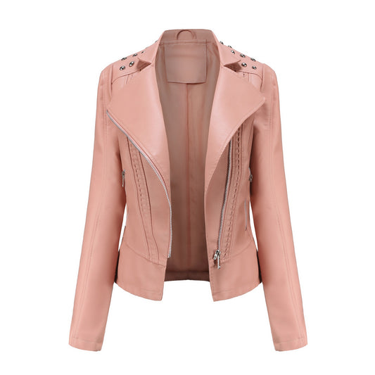 Pink leather jacket on a white background